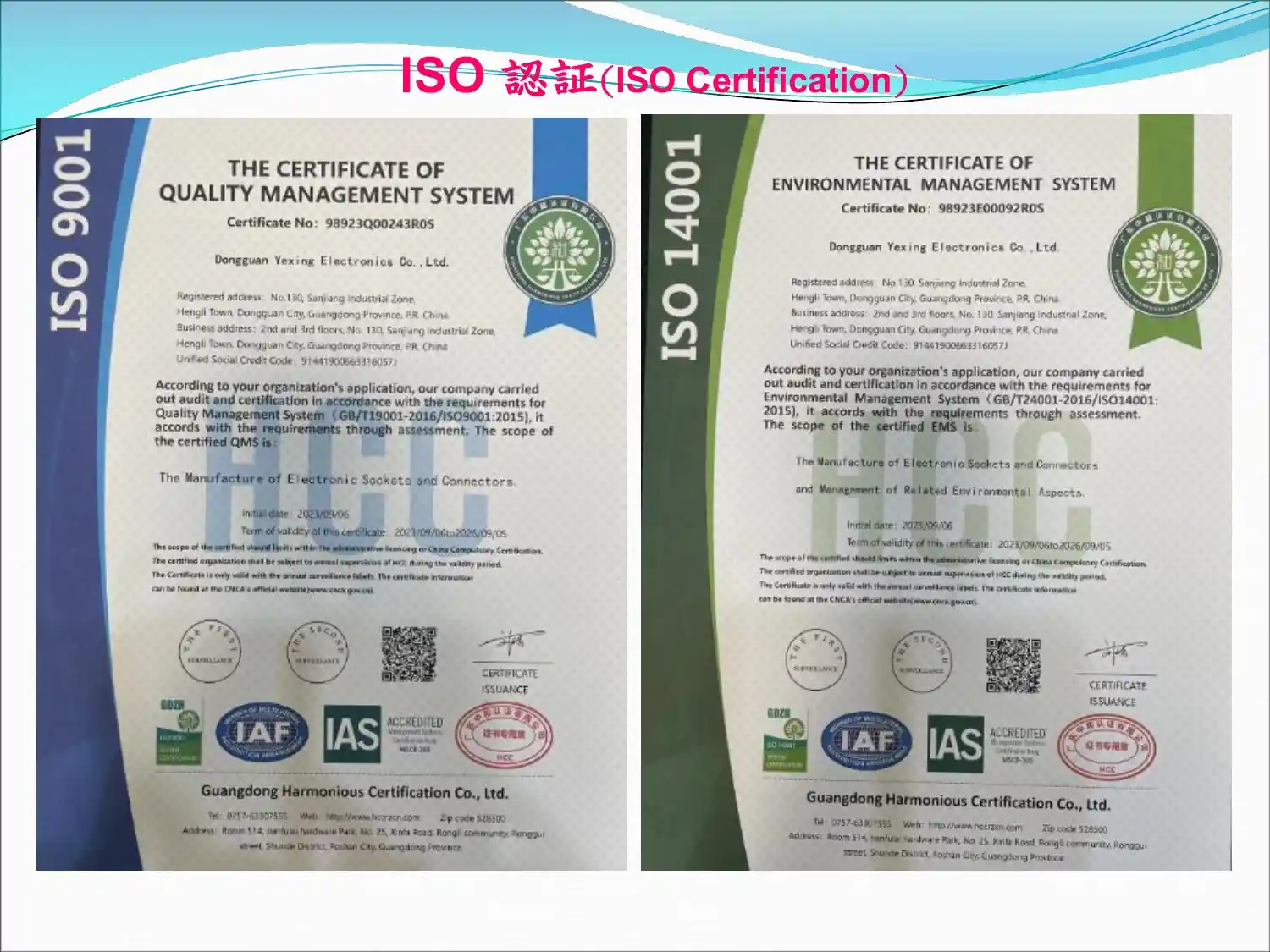 ISO 9001 and ISO 14001 certification
