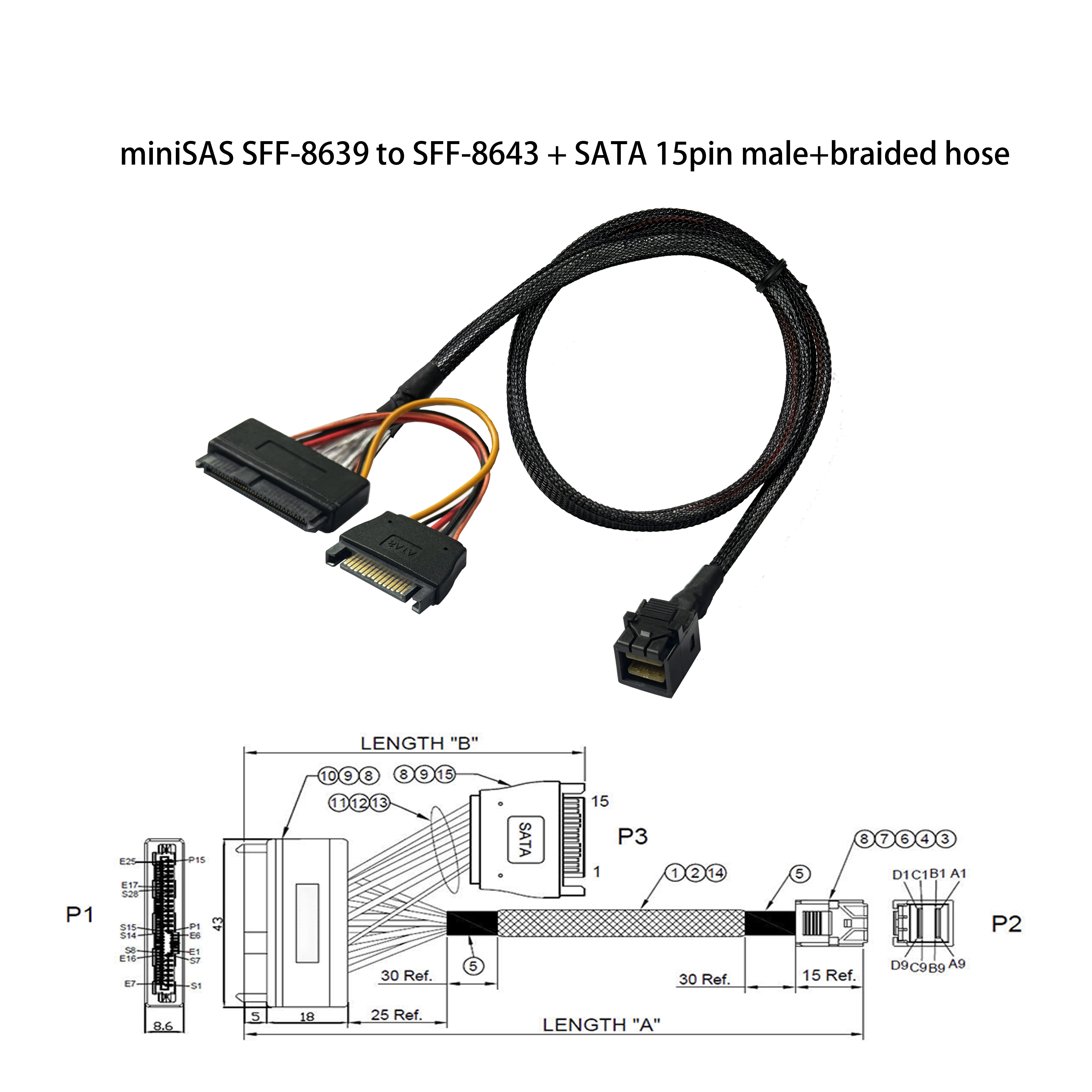 SFF-8639 U.2 U.3 to Mini-SAS cable assembly